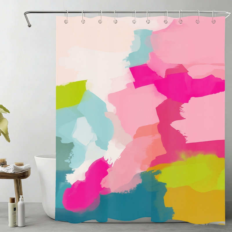 Multicolore, rideau de bain abstrait à coups de pinceau 180 x 180 cm (72 x 72 pouces)