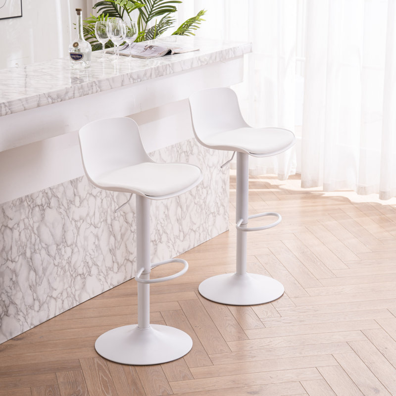 Burdett Swivel Adjustable Height Counter Stool with Metal Frame, White, Matte White