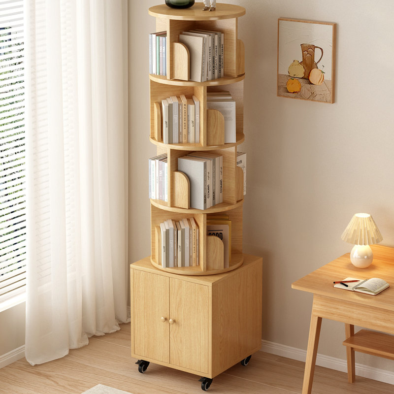 Rotating Bookshelf, 360 Degree Display 5 Tier Corner Bookshelf With Drawer For Small Space, Floor Standing Bookcase Storage Rack, Wood Narrow Book Shelf Organizer For Bedroom, Living Room ( NW Color )