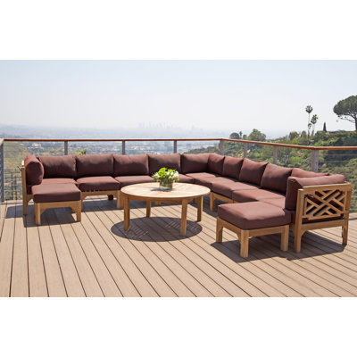 Monterey Teak 9 - Person Patio Conversation Sets with Cushions