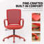 Chaise de bureau colorée 350LBS, bureau personnel, dossier en filet, assise confortable, accoudoir fixe, pivotant, chaise à hauteur réglable (rouge)