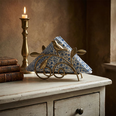Porte-serviette Songbird, support de serviette de comptoir décoratif autoportant pour table de cuisine, distributeur de serviettes de table en fer doré antique pour le dîner et l'utilisation quotidienne