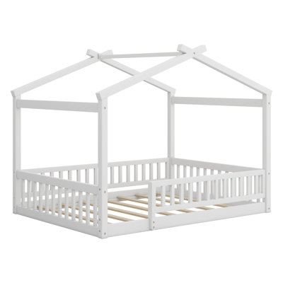 Wood Bed House Bed Frame With Fence