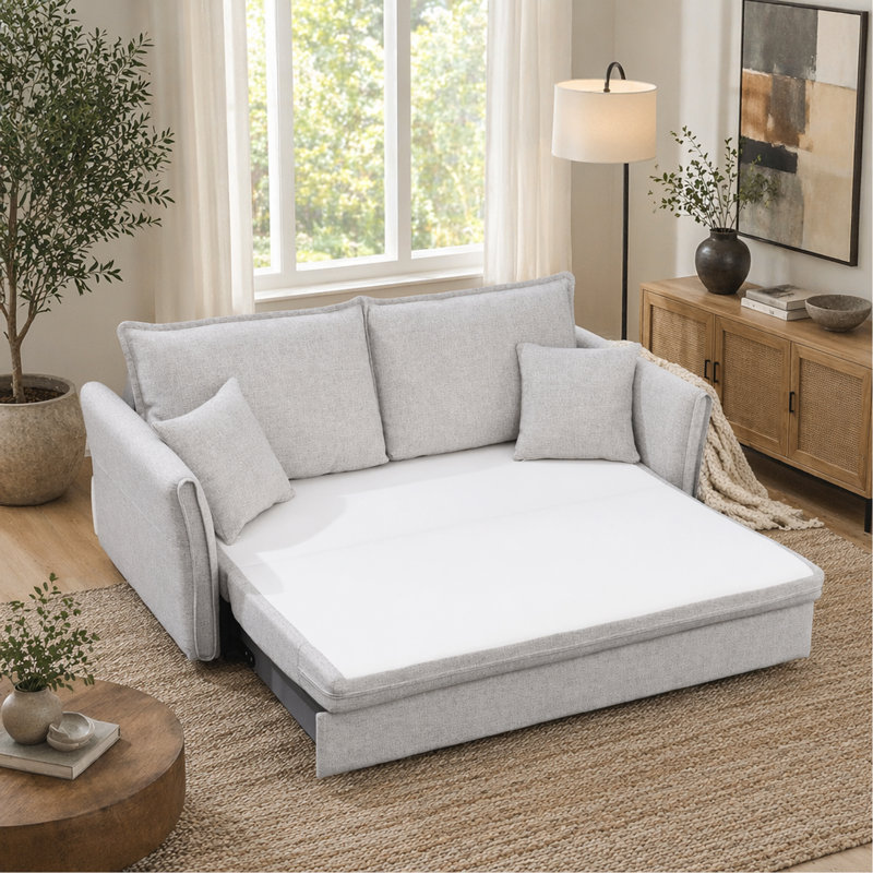 Gray Chenille Sleeper Sectional Sofa w/ Storage & 2 Toss Pillows