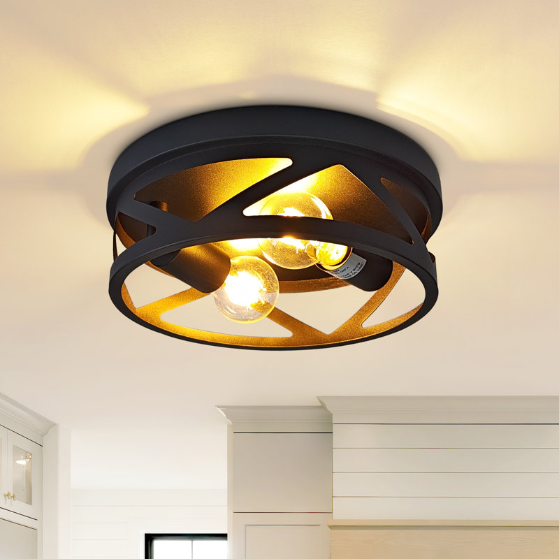 11 In. 2-Light Farmhouse Black Flush Mount Ceiling Light Fixture With Turnable Light Cap (1-Pack), 3.7" H x 3.7" W x 11" D, 2