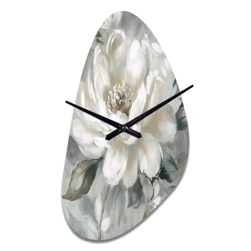Horloge murale blanche asymétrique pivoines blanches en mouvement I - pivoines de forme irrégulière, Moyenne
