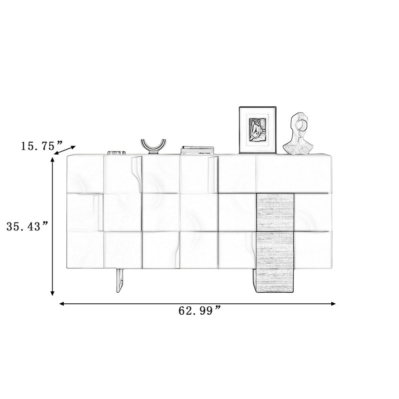 Buffet décoratif moderne en bois manufacturé gris clair, H 35,43 po x l 62,99 po x P 15,75 po, Gris clair