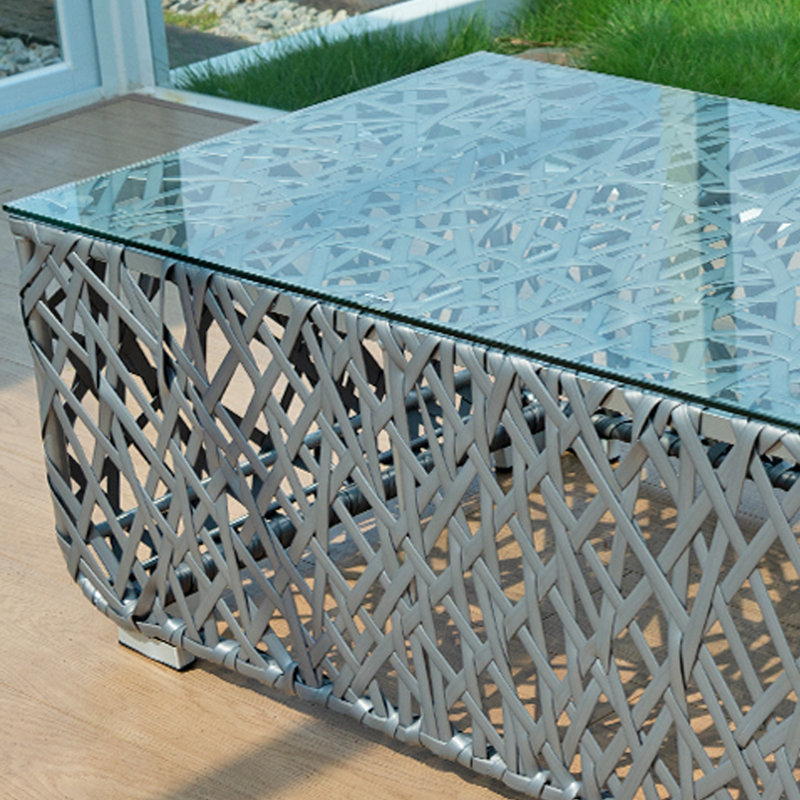 Outdoor Plastic Rattan Tempered Glass End Table Rectangular Wicker Outdoor Side Table , 39.37'' in. W 23.62'' in. D