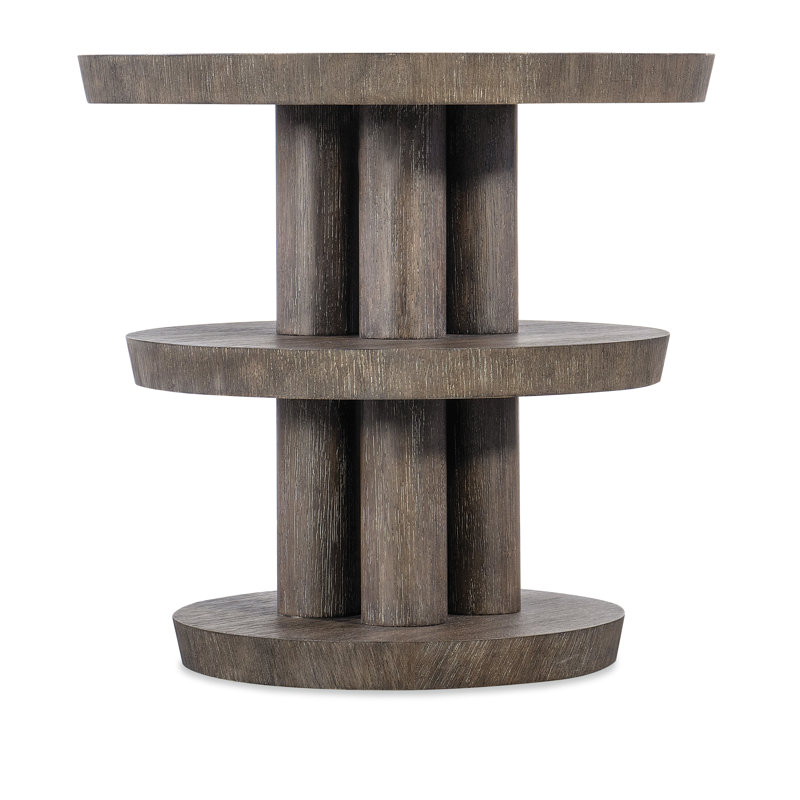 Mink Brown Round Wood and Metal End Table with Storage