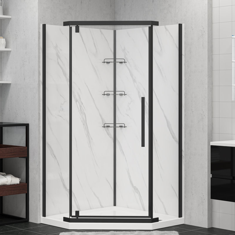 Ensemble de douche de coin Neo Angle pivotant sans cadre 38 po x l 79 po Capri, Noir