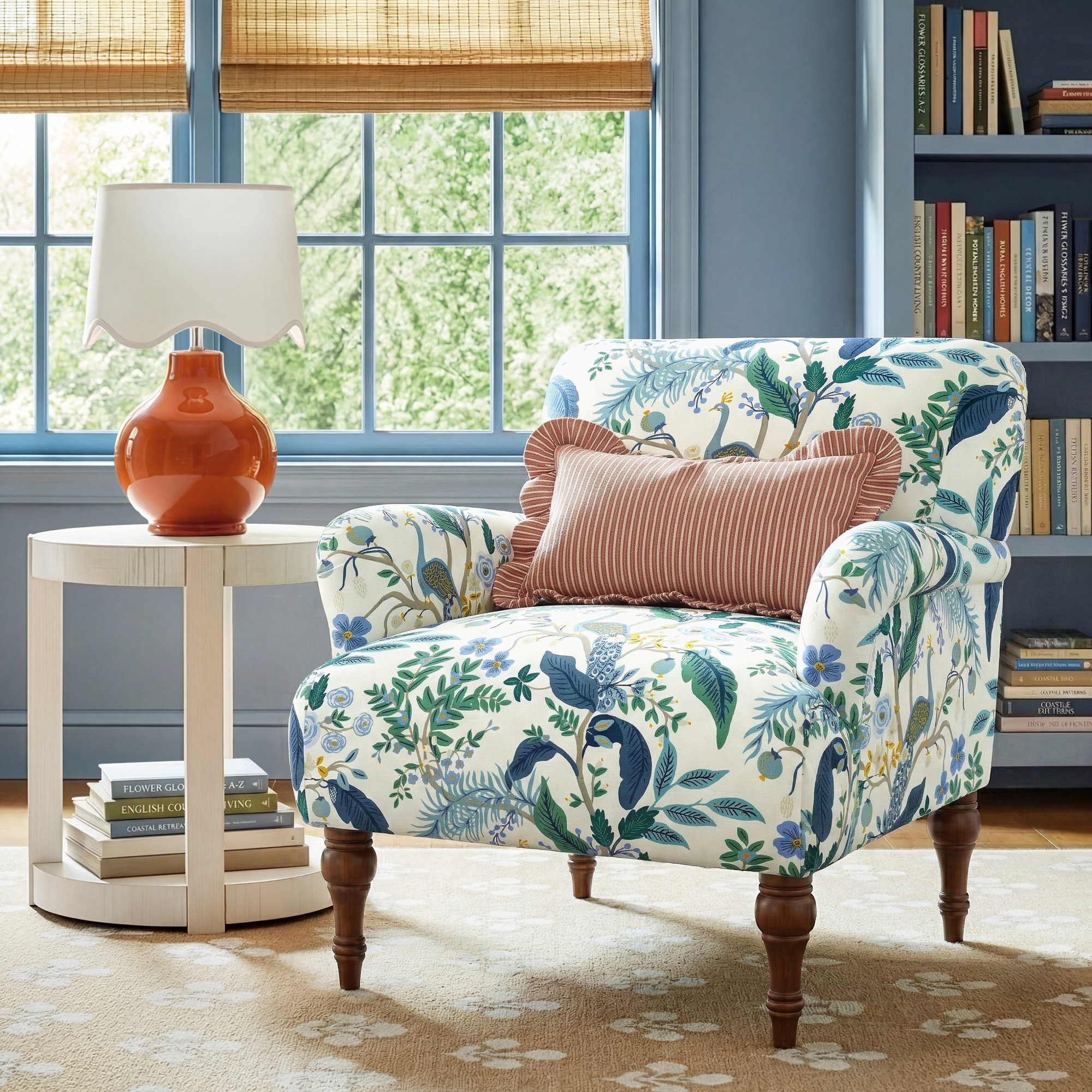 Rifle Paper Co. x Cloth & Company Bristol Armchair, Espresso, Blue Linen Blend