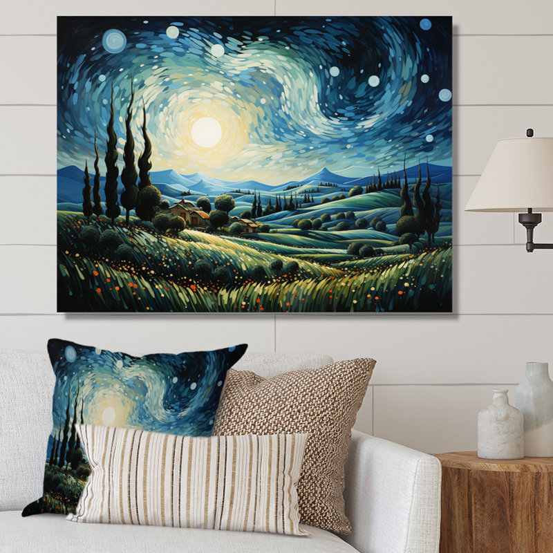 «Vangogh The Swaying Cypress I», art mural Vangogh par Vincent Van Gogh, peinture, H 34 po x l 44 po x P 1,5 po, Toile tendue