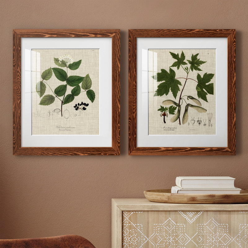 Lin et feuilles I - ensemble de 2 reproductions d'art sur papier encadré, H 20 po x l 17 po x P 1 po