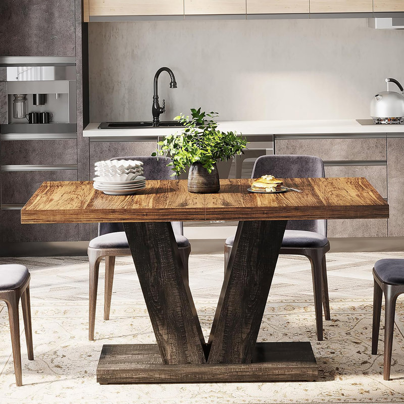 Table de salle à manger de style campagnard de 47 pouces pour 4-6, finition blanche et noire, base piédestal robuste, table en bois rustique pour petits espaces