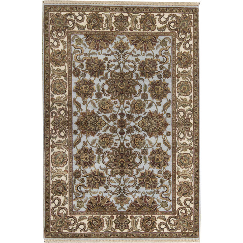 Tapis bleu clair et ivoire noué à la main de haute qualité