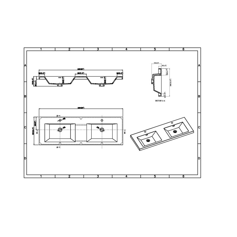 Alma 59" integrated Bathroom Sink with overflow