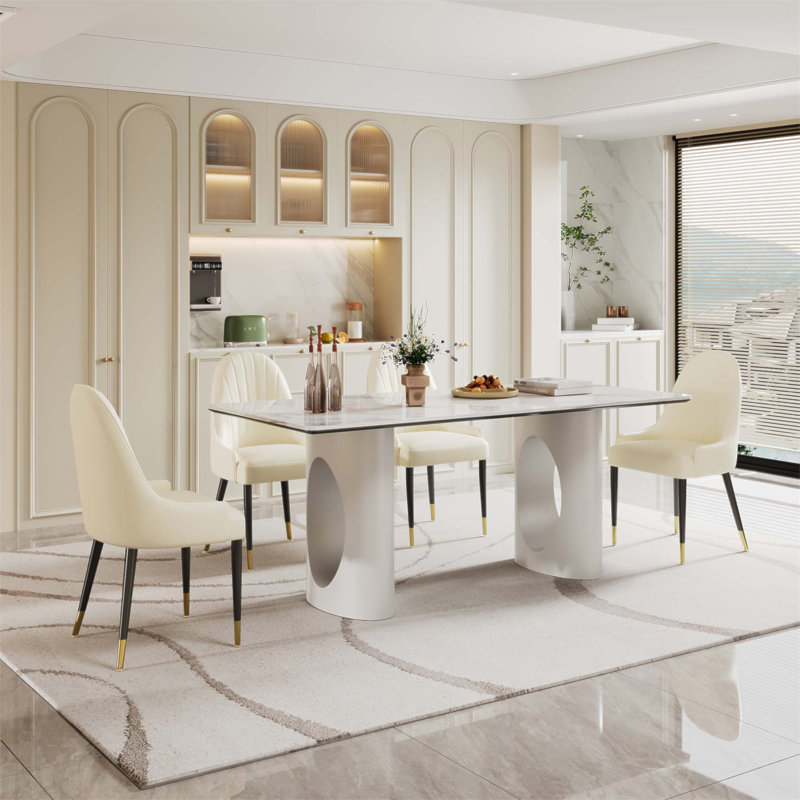 Table de salle à manger rectangulaire en verre trempé de 0,47 pouce d'épaisseur avec base en acier au carbone durable