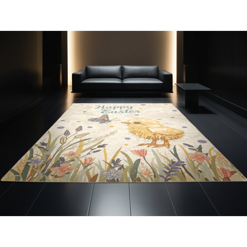 Soft Plush Feuerstein Easter Modern & Contemporary Abstract Area Rug in Beige – Beige Binding, 6x9
