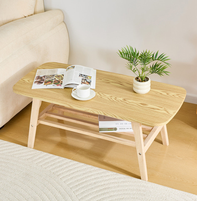 Table basse de 39 pouces en bois massif - table basse centrale en bois à double couche avec très grand espace de rangement, idéale pour les salons, les appartements et les bureaux