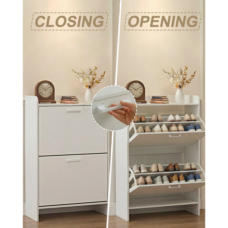 2-Tier Shoe Storage Cabinet with Flip Drawers, 12 Pair Free Standing Shoe Organizer 23.62''W for Entryway, White