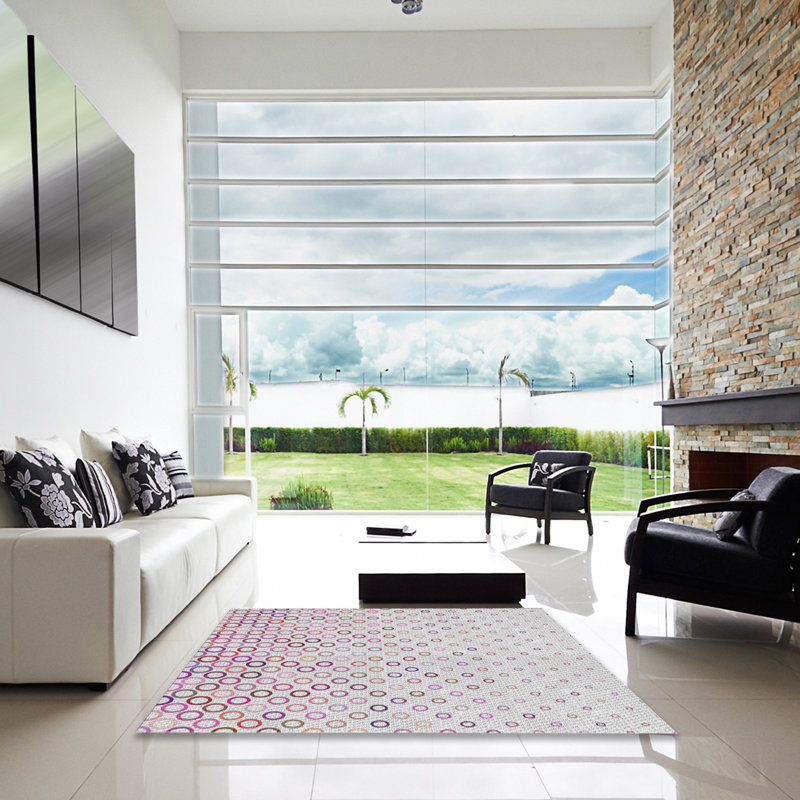 Tapis gris / rose à pois, Carré 8 pi