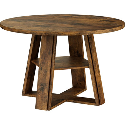 Table de salle à manger ronde 43 "pour 2 à 4 personnes - Table de ferme moderne avec base piédestal et tablette de rangement
