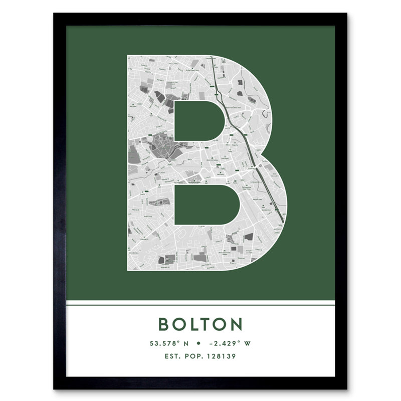 Bolton City Map Bolton Green - Single Picture Frame Typography