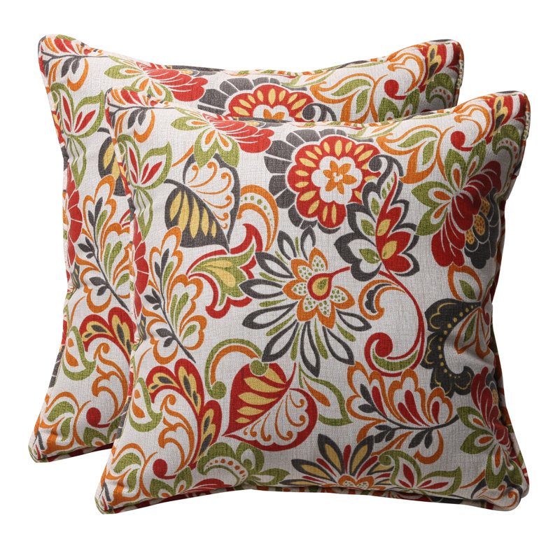  Outdoor Square Pillow Cover & Insert, Red / Green Floral