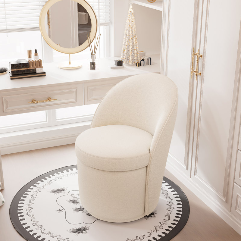 Upholstered Swivel Accent Vanity Stool, White