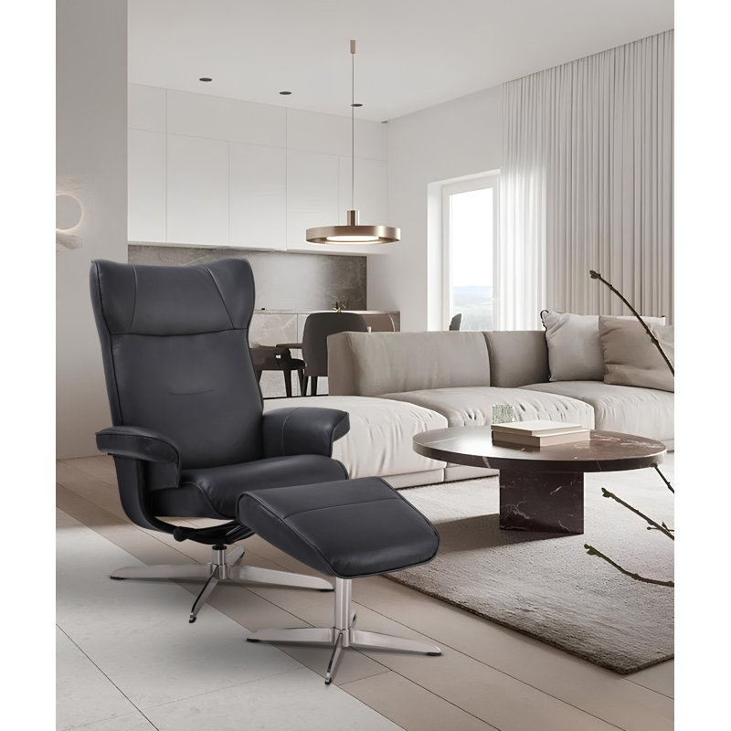 Youko Upholstered Swivel Recliner with Ottoman - 360° Swivel, 133° Recline