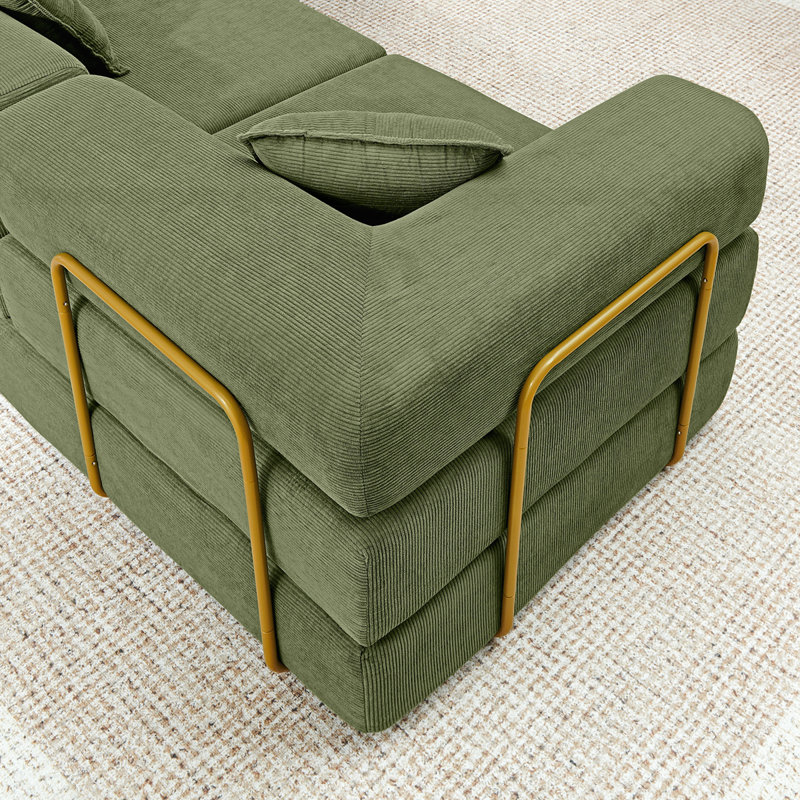 Modular Sectional Sofa with L-Shape Chaise, Green Corduroy