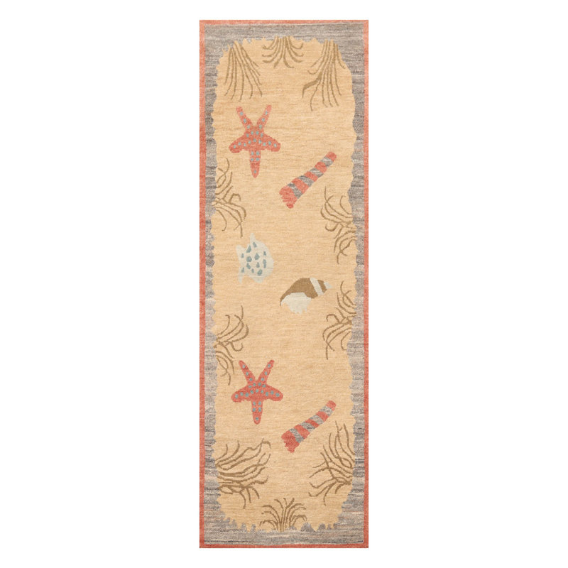 Tapis beige en laine noué à la main Sherie