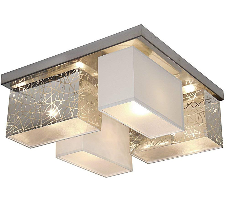 Pascoe Fabric Semi Flush Mount, Silver/White