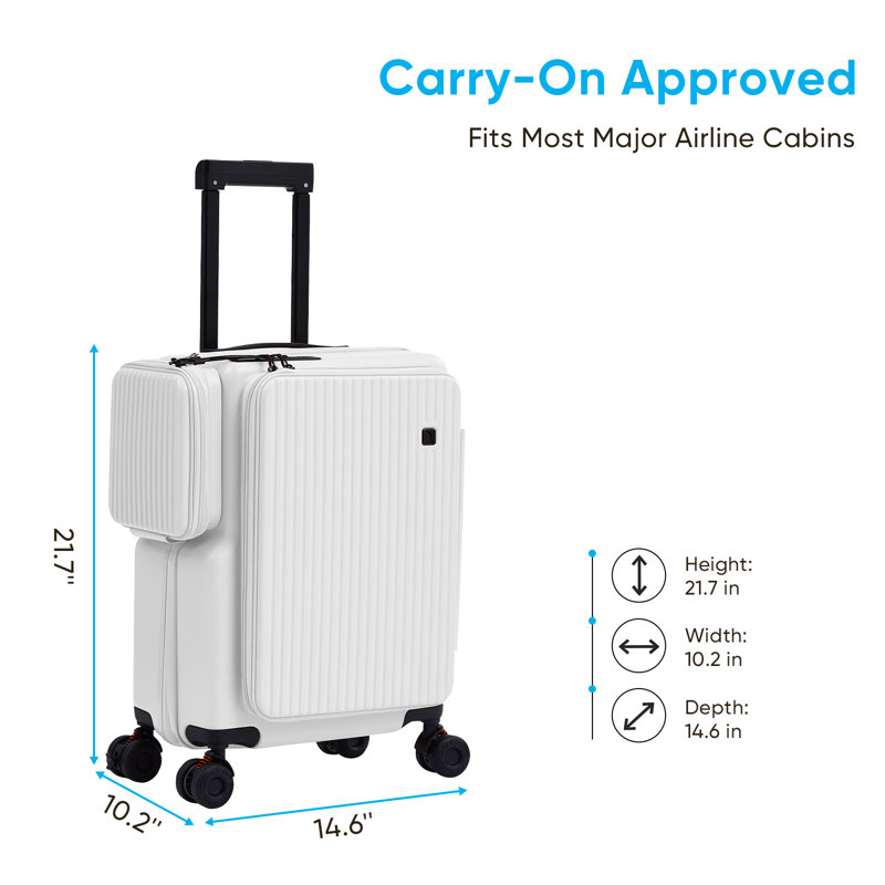 Bagage de cabine avec port USB, poche latérale et porte-gobelet, Blanc