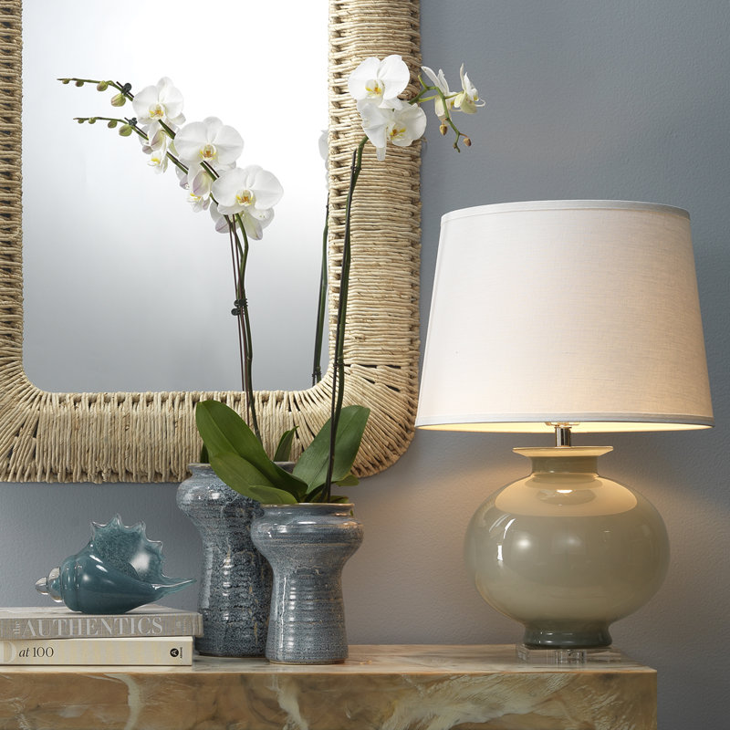 Cornflower Blue Glass Table Lamp with White Silk Shade