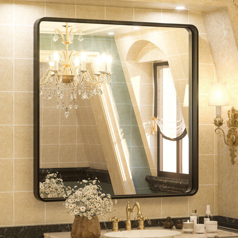 Miroir d'appoint Tyro, Noir mat, 36 po x 36 po, Square
