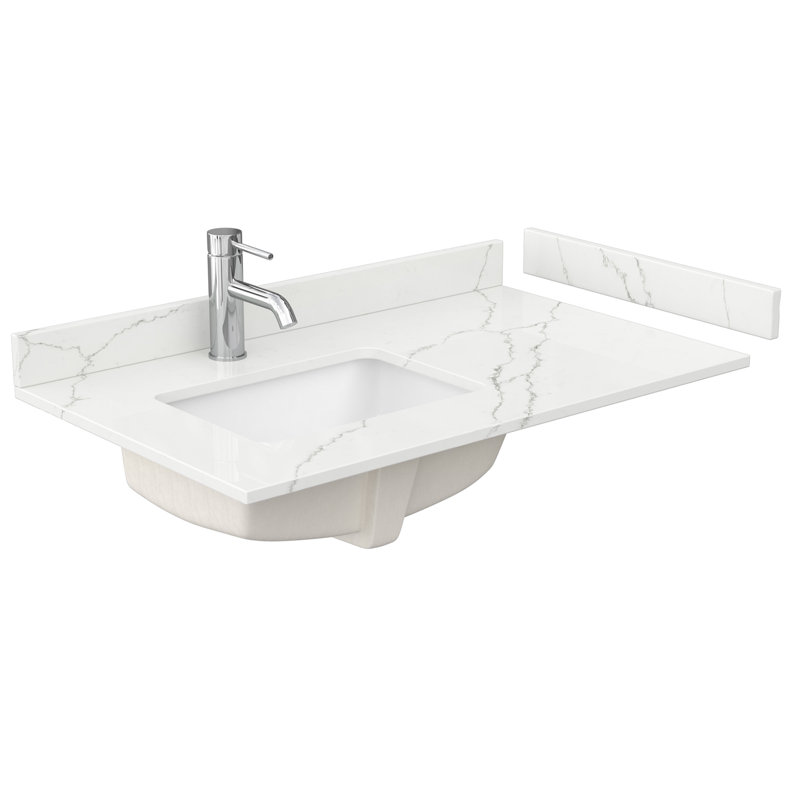 Daria 36'' W Vanity, White, Brushed Gold, White Quartz