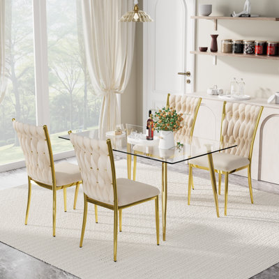 Rectangle Glass Top Dining Set for 4-6