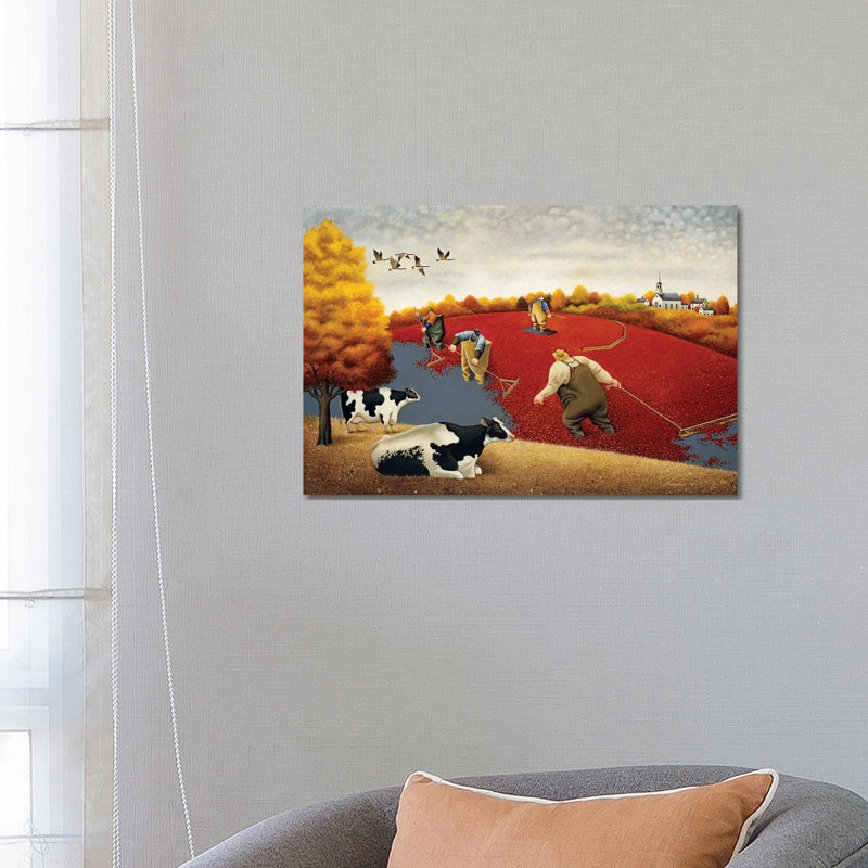 Cranberries And Cows by Lowell Herrero - Wrapped Canvas Painting, 66.04 cm H x 45.72 cm W x 3.175 cm D