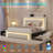 Full Upholstered Platform Bed with Vertical Block Design Headboard, 4 Sliding Storage Drawers，RGB LED Lights & Charging Station, Easy to Assemble, White-1793140884-1793140887