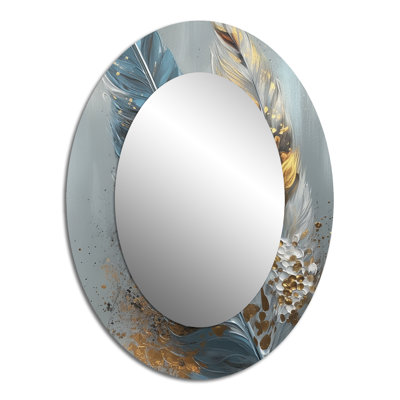 Gold Feather Wanderlust I - Gold Glam Oval Wall Mirror