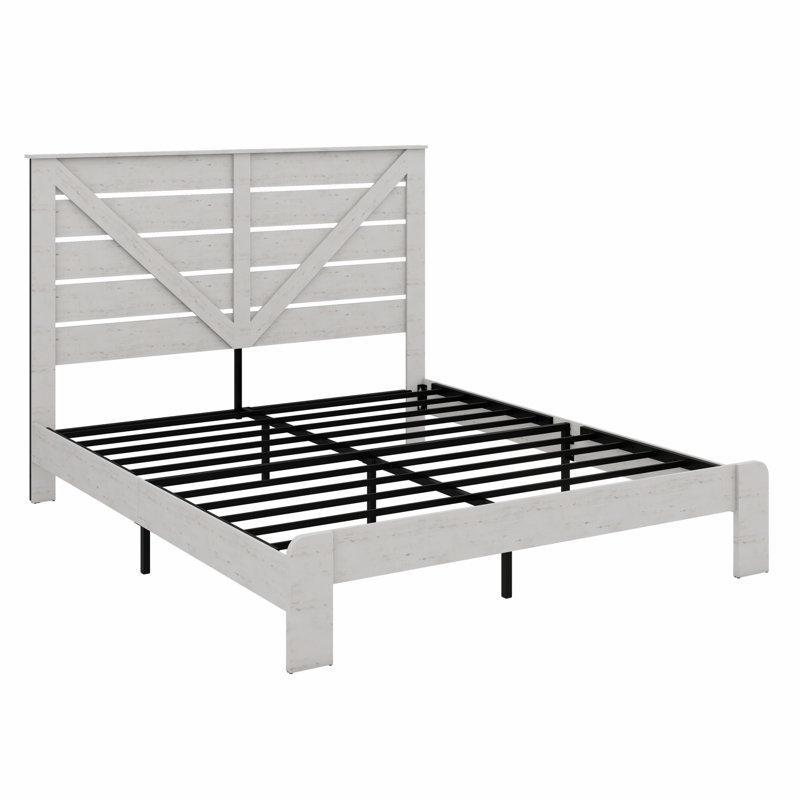 Tête de lit, base de lit plateforme en bois, Blanc, Grand lit