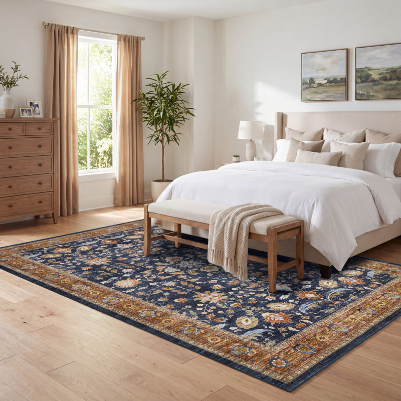 Tapis rétro d'intérieur rétro lavable Boho, Bleu tangerine, 8 x 10 pi