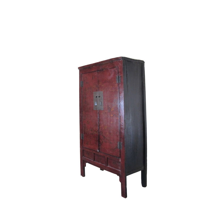 80" Inch High Chinoiserie-Style Red Elm Armoire