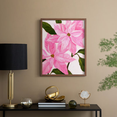 Neon Pink Poinsettias II Framed Print - Solid Wood