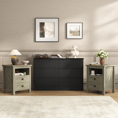 3-Piece Bedroom Set with 47.2" 6-Drawer Dresser and 2-Drawer Nightstands with Charging Stations