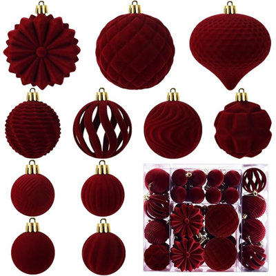 Velvet Christmas Balls 48Pcs Flocked Christmas Tree Ornaments Set Shatterproof Christmas Ornaments With Hanging Rings Suitable For Xmas Tree Holiday Decor
