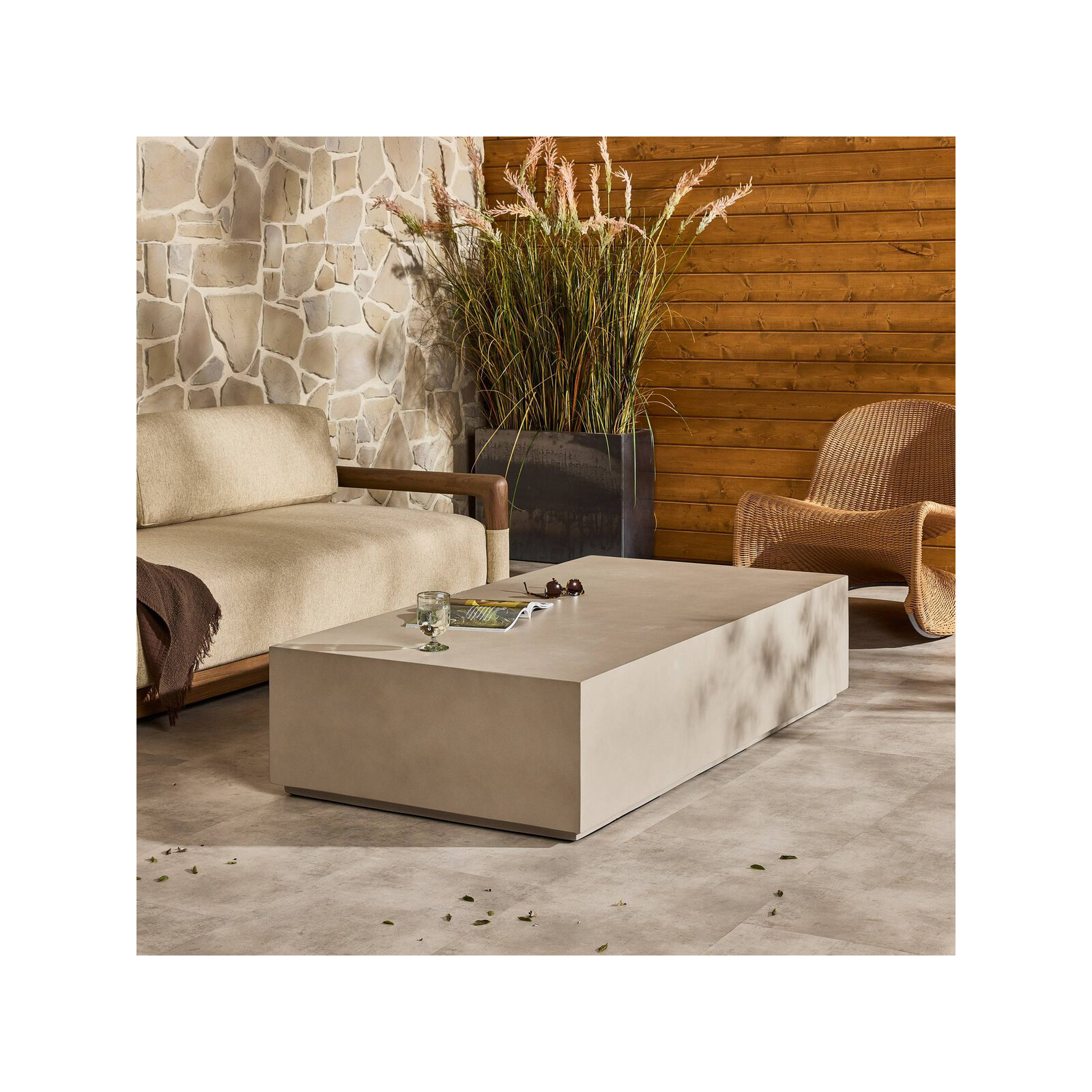 Aubrey 65'' Concrete Outdoor Coffee Table, Natural Concrete