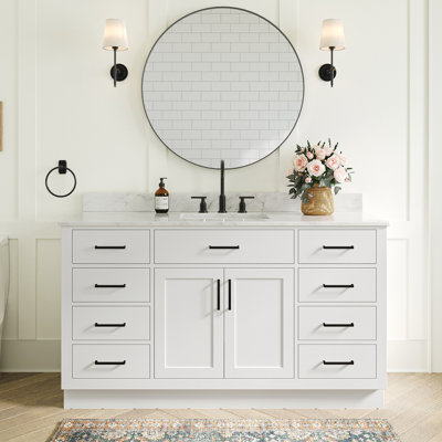 Jameal 60'' Solid Wood Single Bathroom Vanity with 0.75'' Carrara Marble Top Sink
