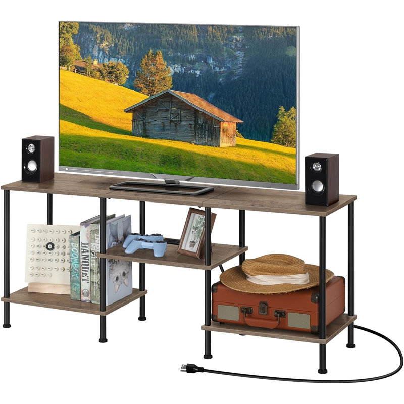 Meuble télé avec multiprise: rangement et chargement intégrés gris, Gris